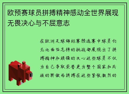 欧预赛球员拼搏精神感动全世界展现无畏决心与不屈意志